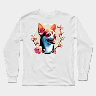 Joyful Chihuahua Amidst Spring Cherry Blossoms Long Sleeve T-Shirt